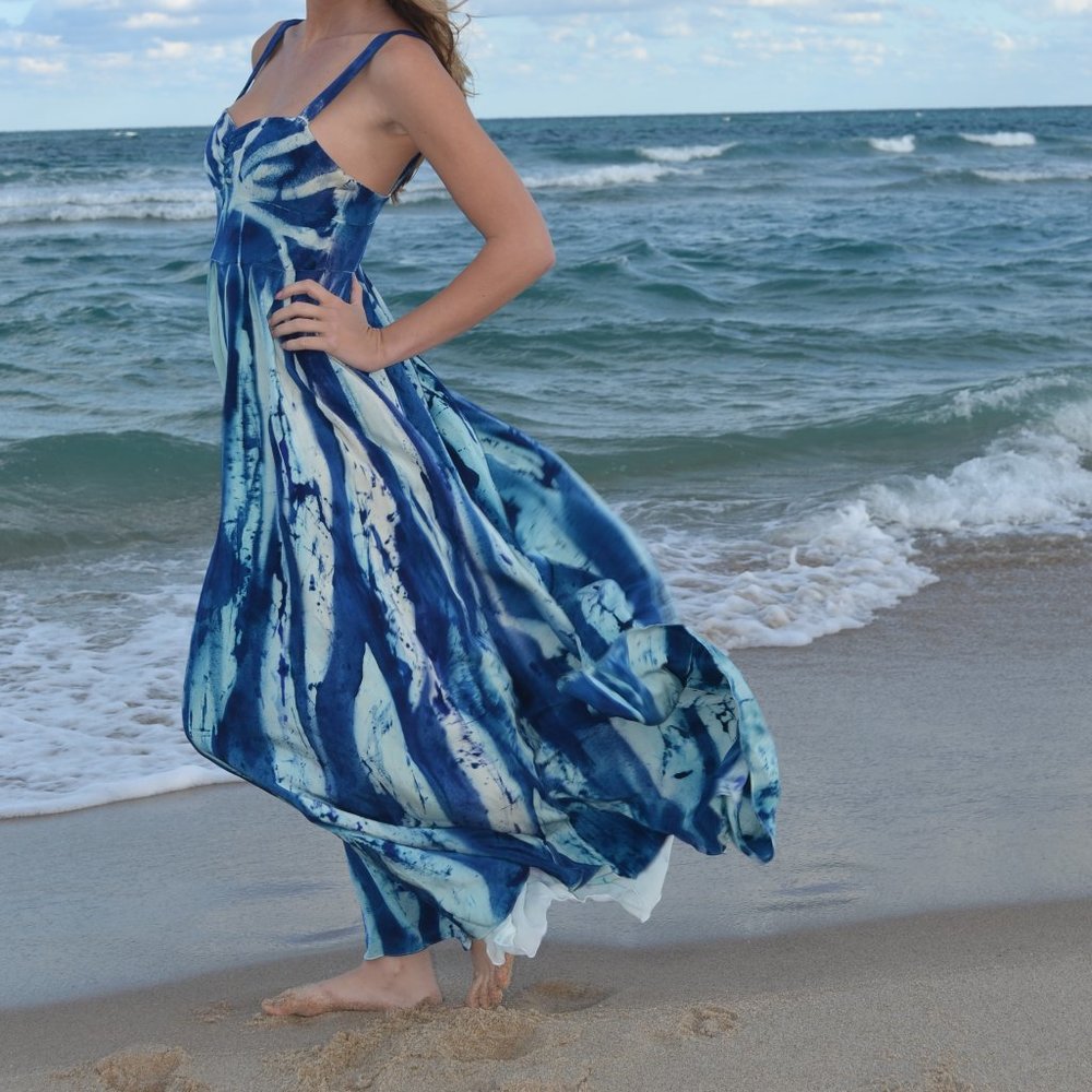 NEW long Maxi dress Blue white maternity wedding bridesmaid 4 6 8 beach resort - Picture 3 of 7